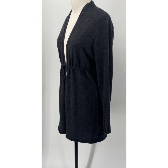 Eileen Fisher Merino Wool Cardigan Sweater Longline Cinched Tie Waist Gray Small - Picture 4 of 8